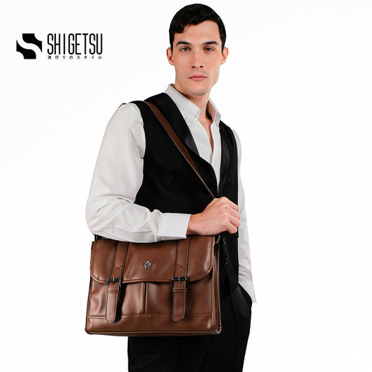 Shigetsu GOJO Brown Leather Office Bag For Men