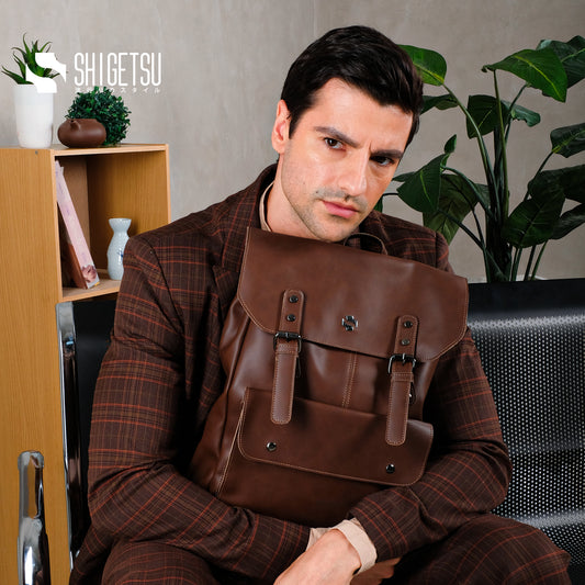 Shigetsu HOKKAIDO Brown Leather Laptop Backpack