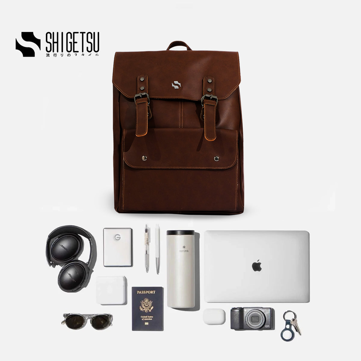 Shigetsu HOKKAIDO Brown Leather 14 INCHES laptop bag Backpack