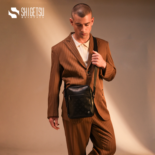 Shigetsu TAMURA Debossed Monogram Leather Sling Bag For Men
