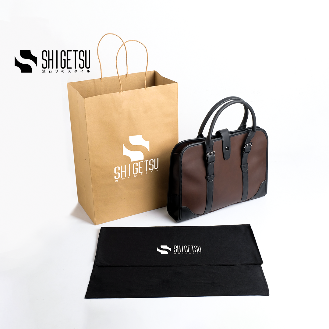 Shigetsu ESASHI Debossed Monogram Bag Leather barrel Slingbag for men