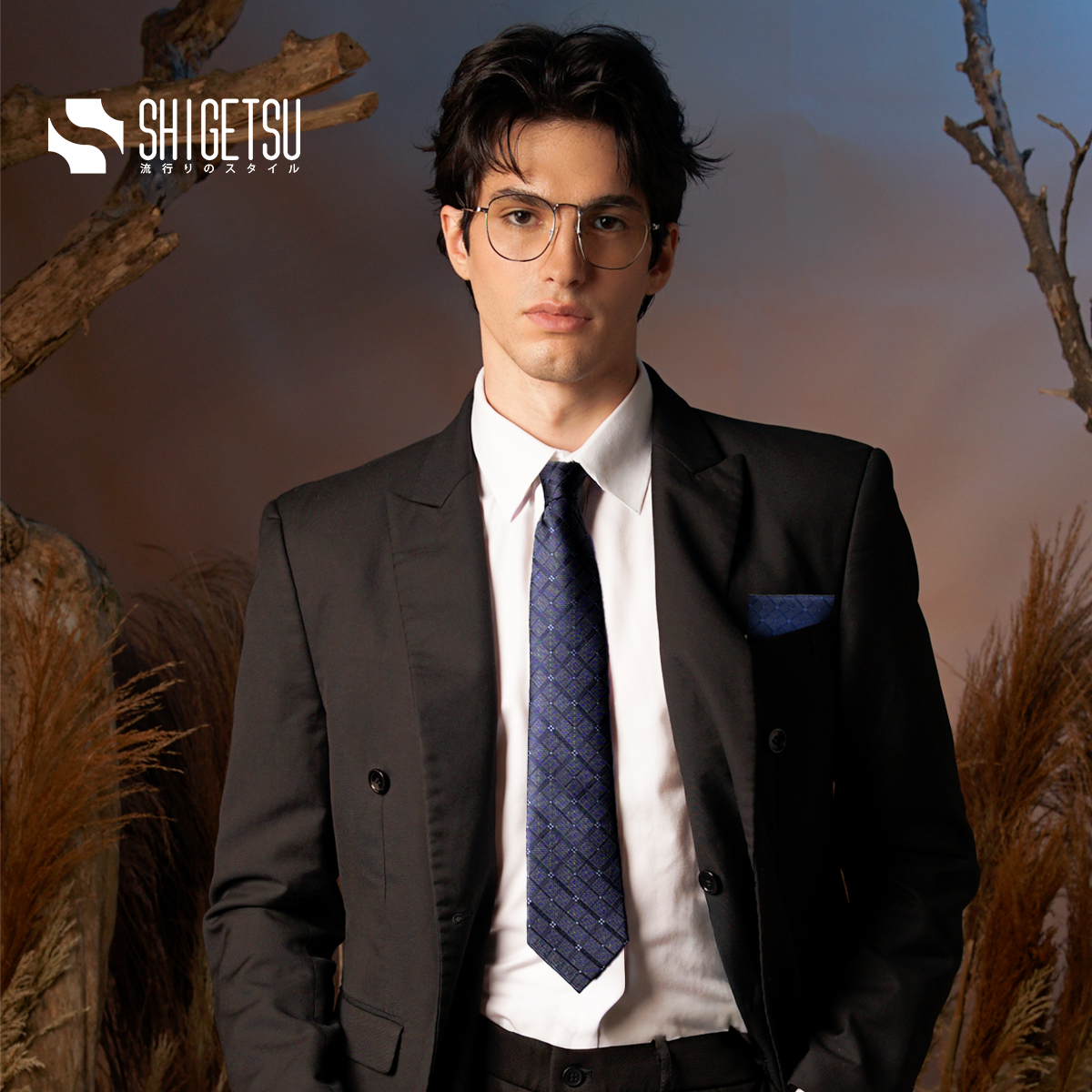 Shigetsu Necktie Collection Mens Blue Necktie Premium Silk Polyester