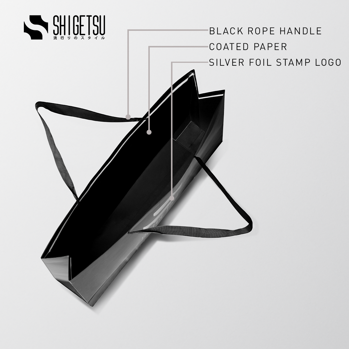 Shigetsu JOYO Big Paper bag Black Plain Hand bag Gift Bag for Men and Women