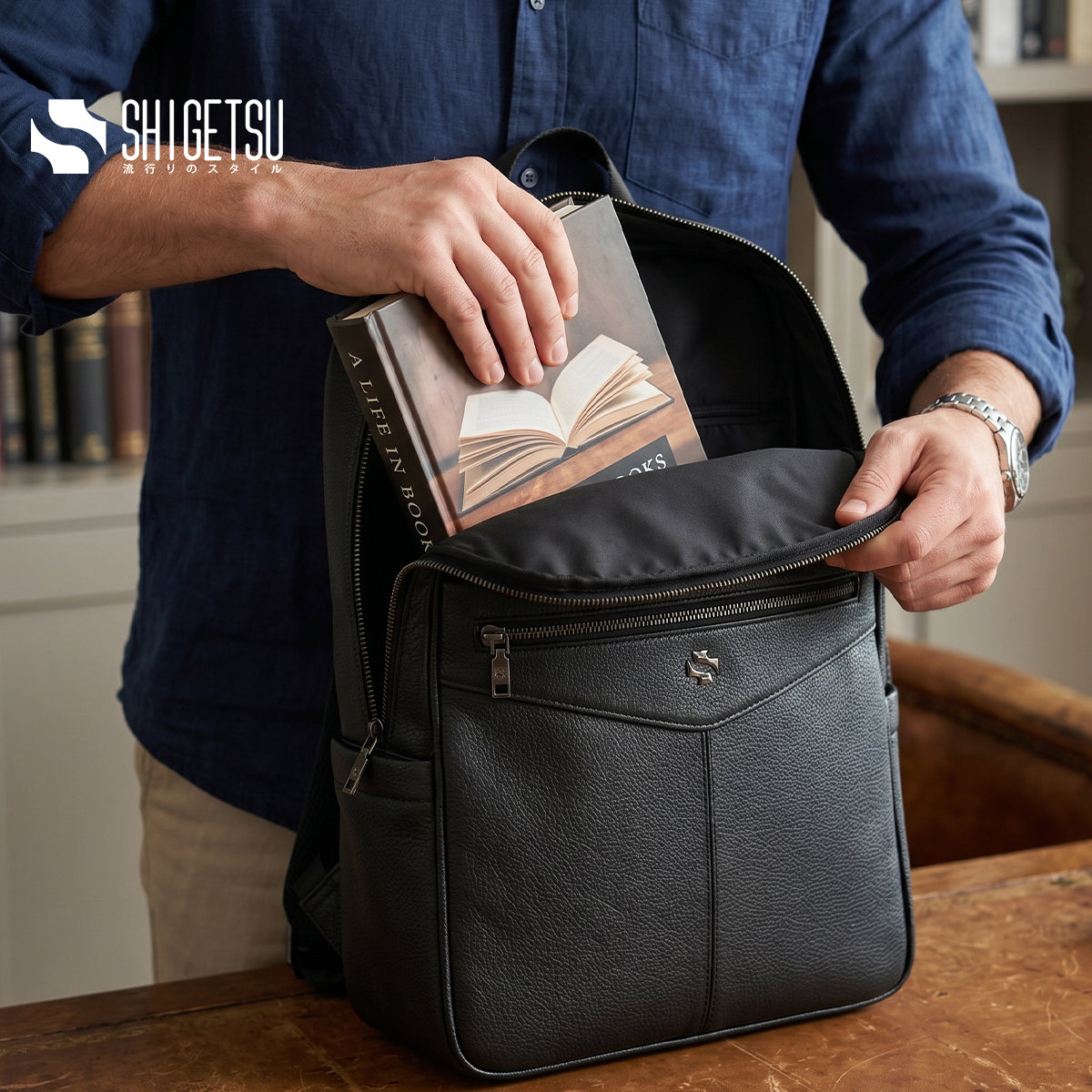 Shigetsu AOYAMA Leather Backpack Leather Backpack for School Bag Office Bag Casual  Mens Bagpack