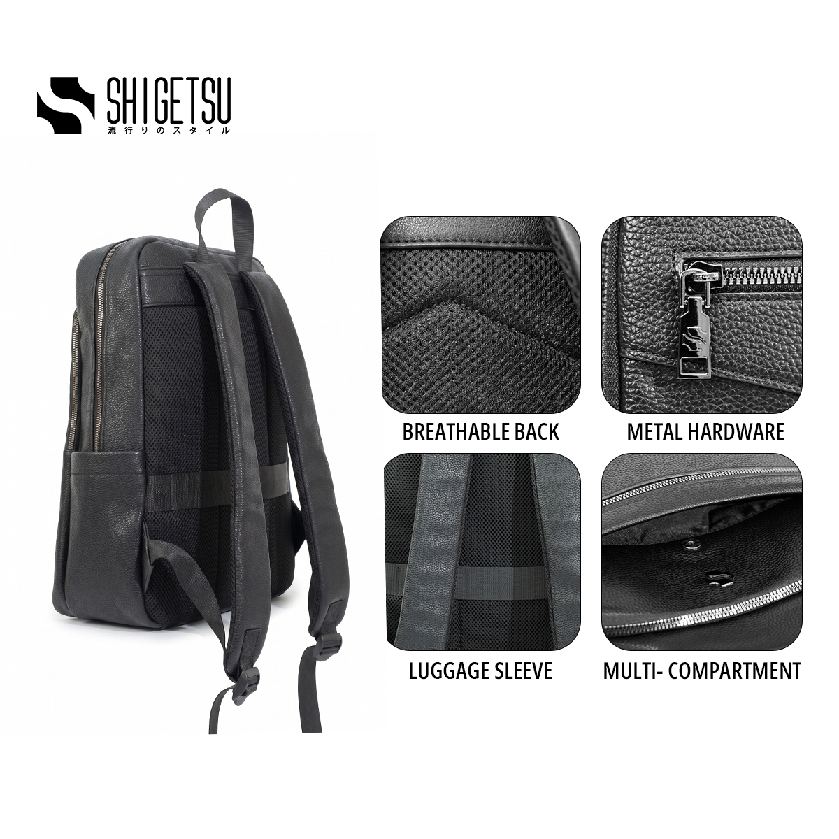 Shigetsu AOYAMA Leather Backpack Leather Backpack for School Bag Office Bag Casual  Mens Bagpack
