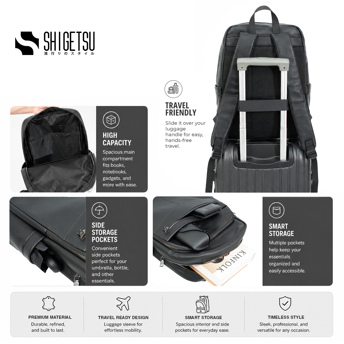 Shigetsu AOYAMA Leather Backpack Leather Backpack for School Bag Office Bag Casual  Mens Bagpack