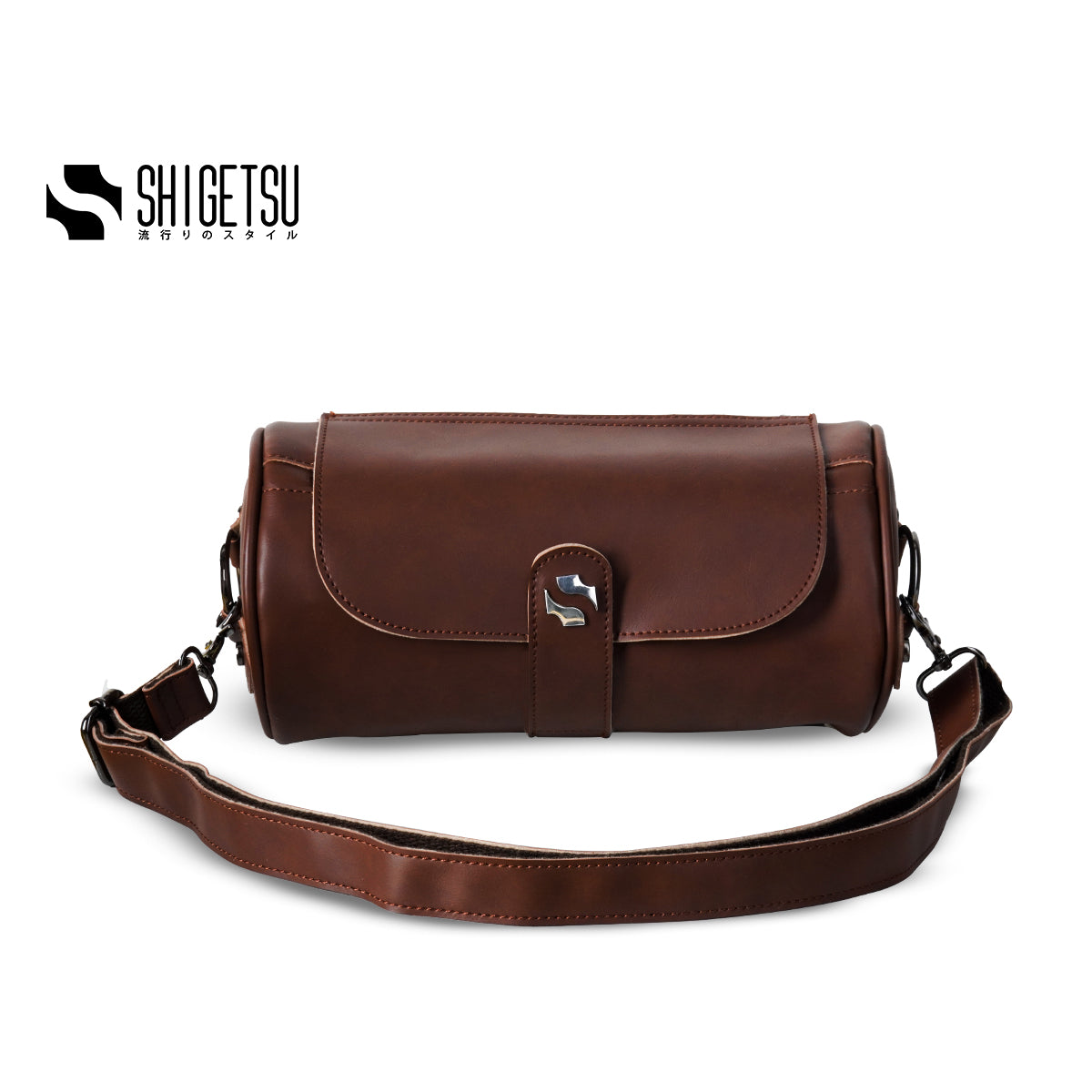 Shigetsu ESASHI Brown Leather barrel bag slingbag for men Bag