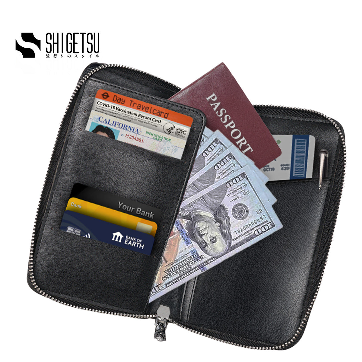 Shigetsu KURASHIKI Leather Passport Holder Travel Organizer Card Wallet