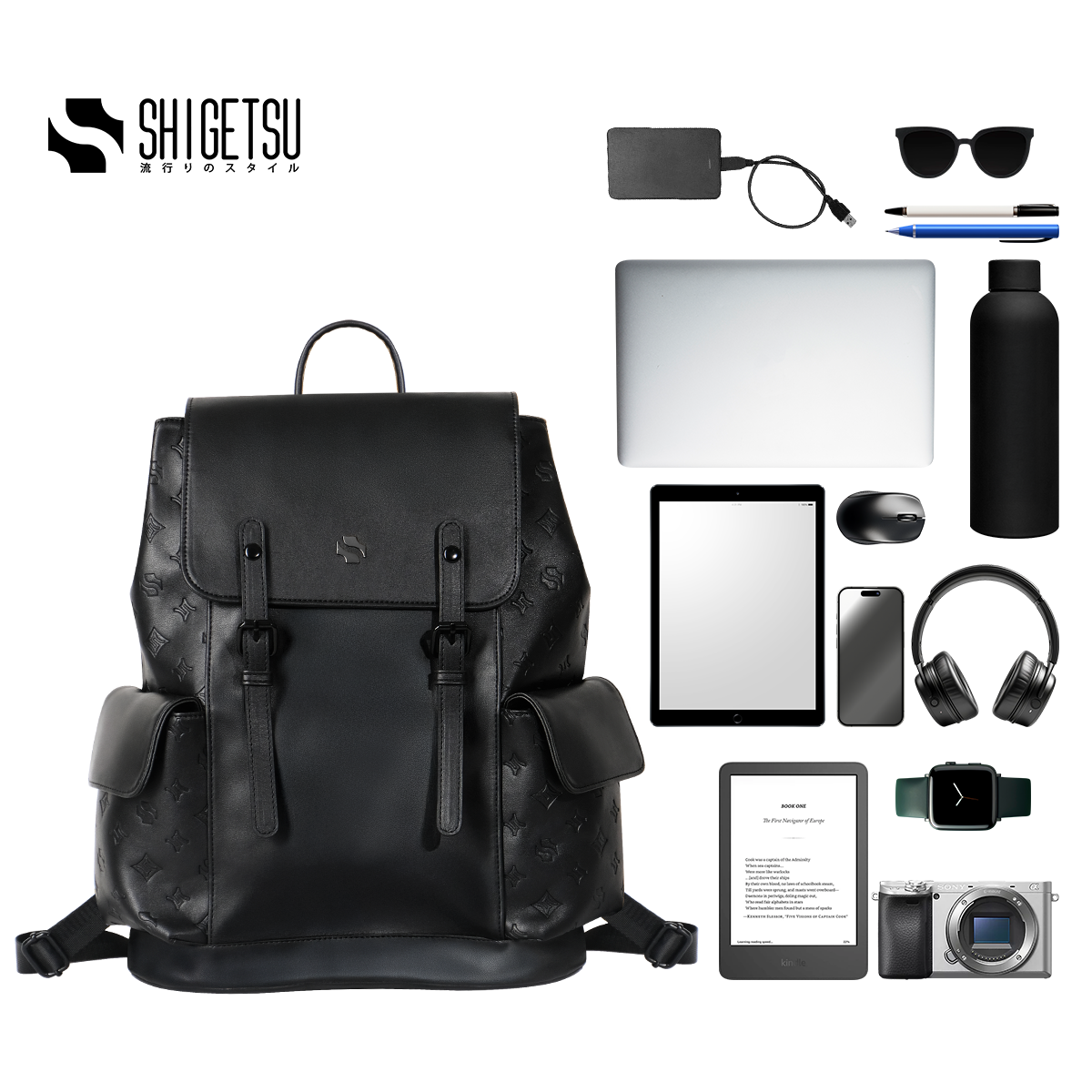 Shigetsu HIMEJI Debossed Backpack for Men