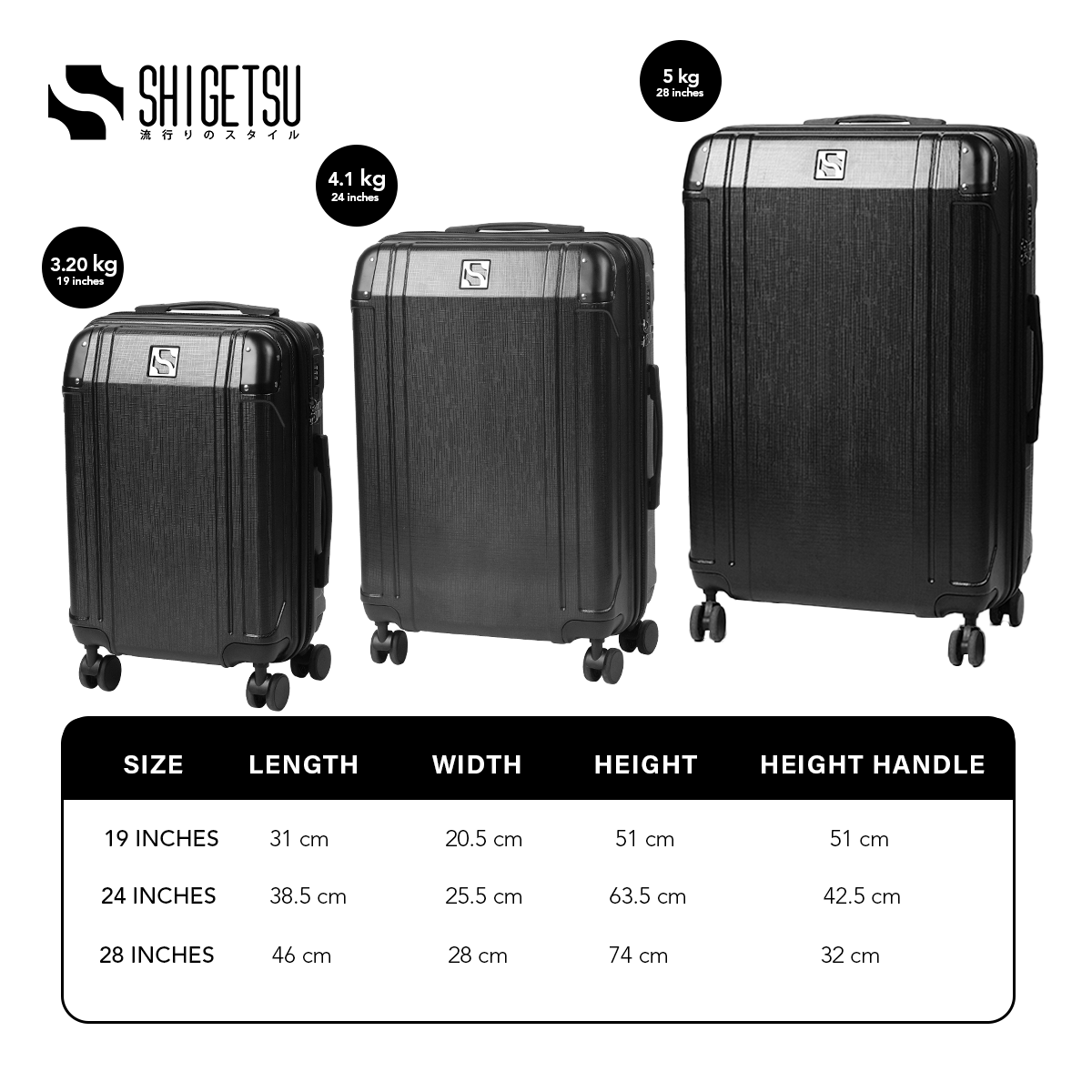 Shigetsu TAKAYAMA Luggage Collection 19" 24" 28" inches