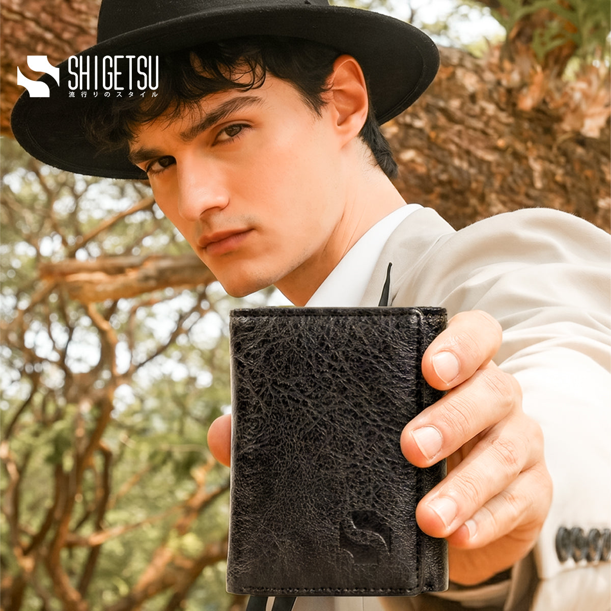 Shigetsu INAGI Leather Trifold Slim Wallet for Men