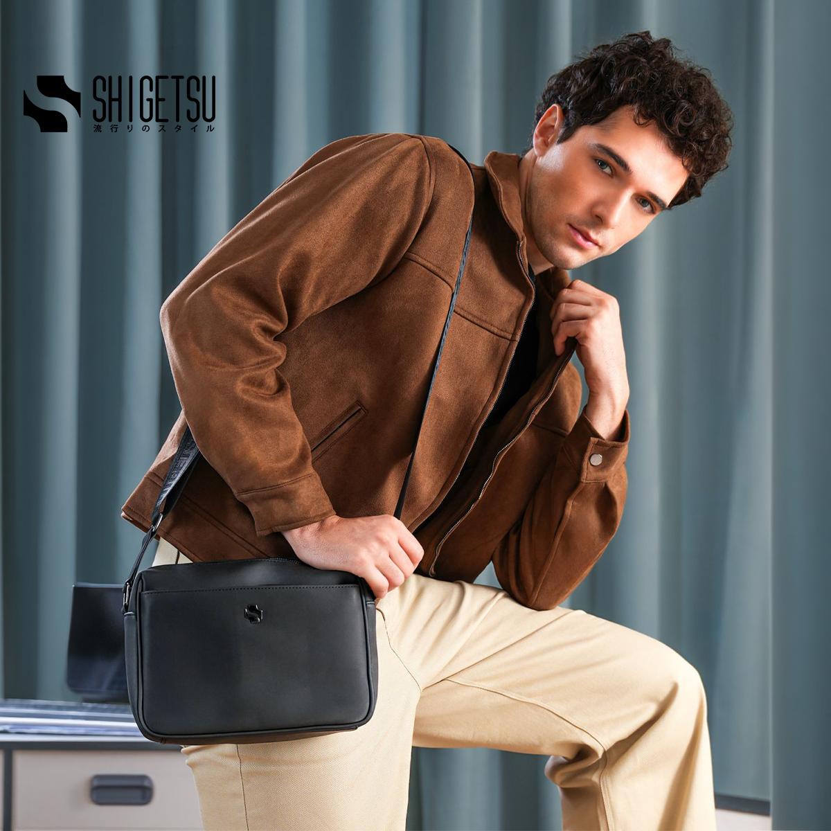 Shigetsu KINOSAKI Leather Sling Bag Crossbody Bag for Men