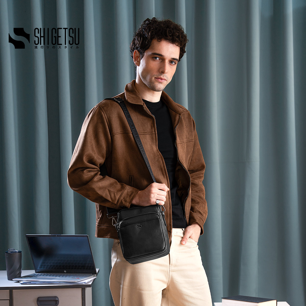 Shigetsu KOMAKI Leather Sling Bag Crossbody Bag for Men