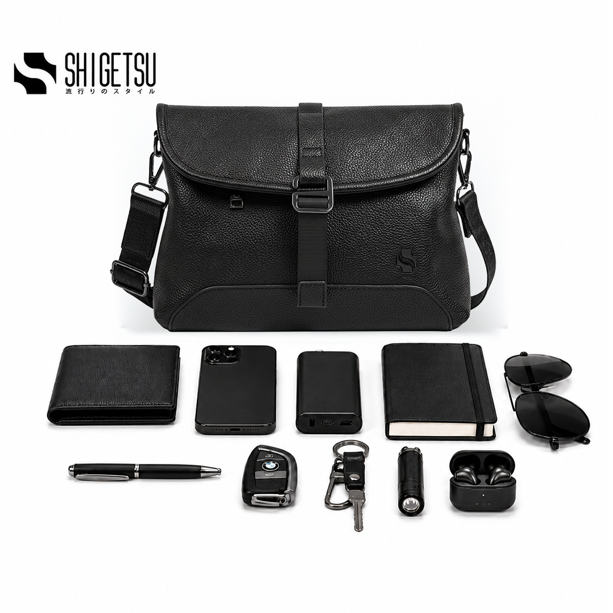 Shigetsu MIYAJIMA Leather Sling Bag Crossbody Bag for Men