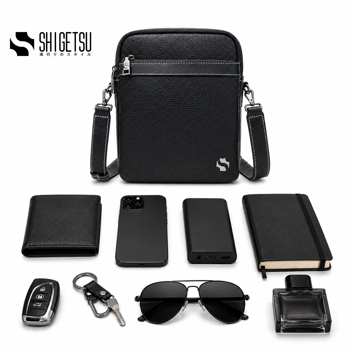 Shigetsu YUZEN Leather Sling Bag for Men