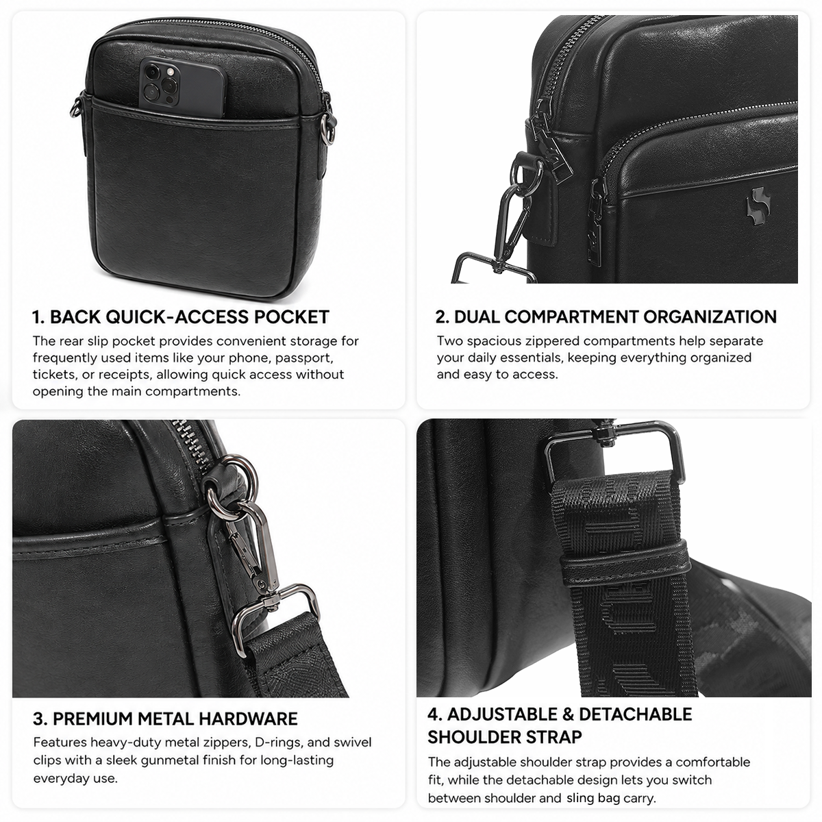 Shigetsu KOMAKI Leather Sling Bag Crossbody Bag for Men