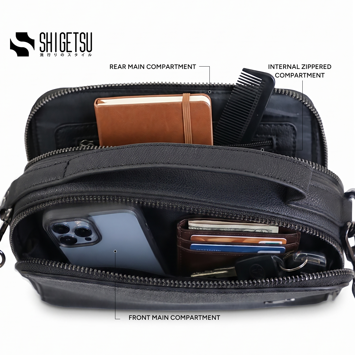 Shigetsu KARUIZAWA Leather Sling Bag for Men