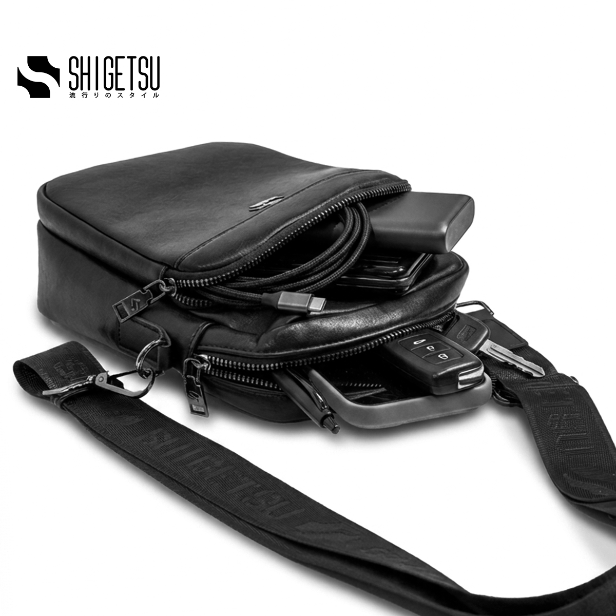 Shigetsu KOMAKI Leather Sling Bag Crossbody Bag for Men