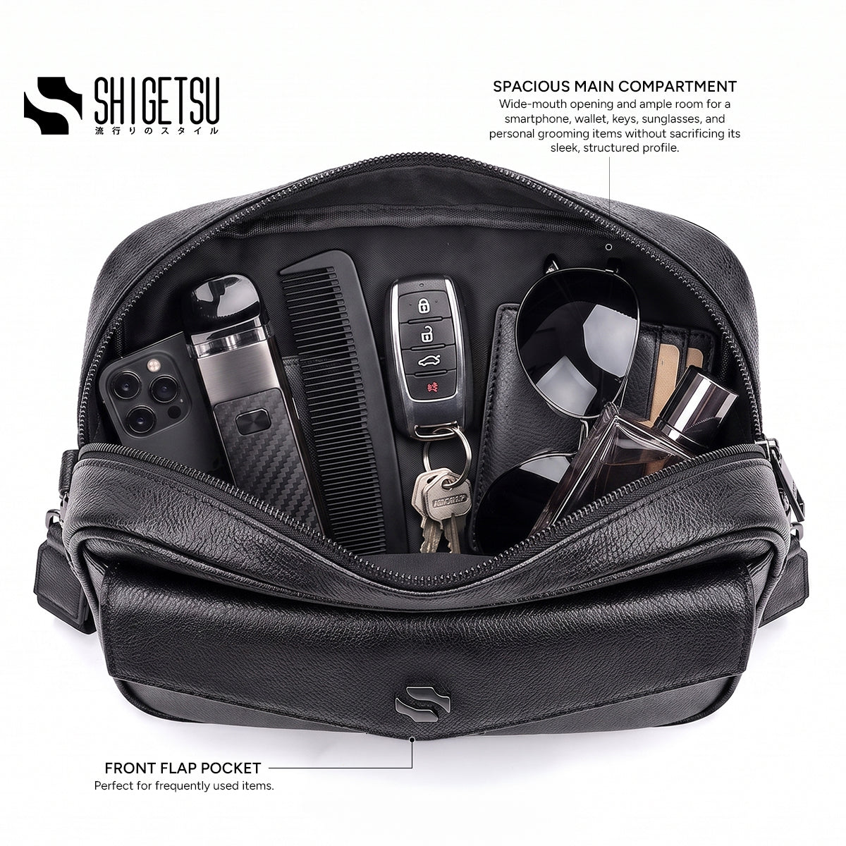 Shigetsu NAGASAKI Leather Sling Bag for Men