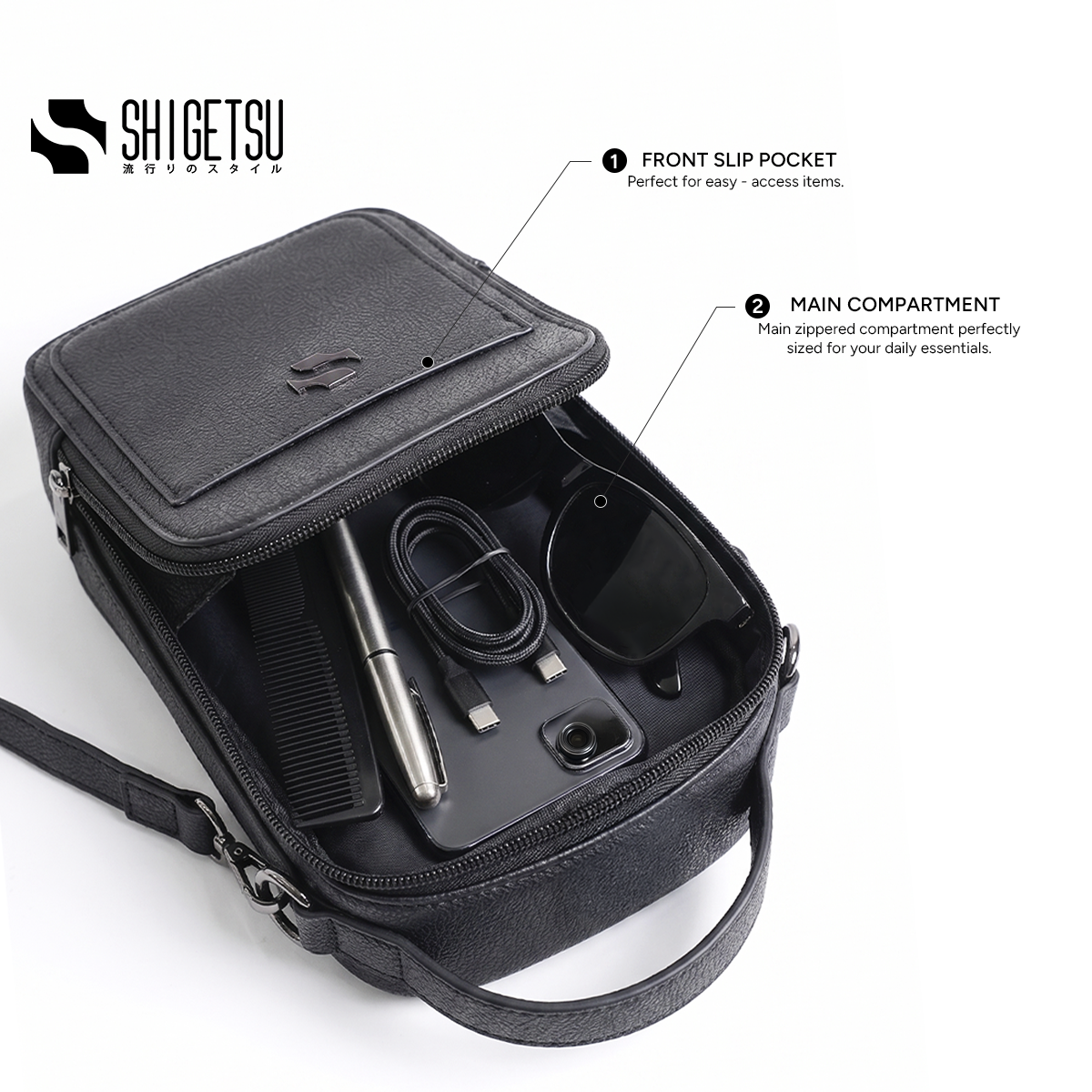 Shigetsu OBIHIRO Leather Sling Bag for Men