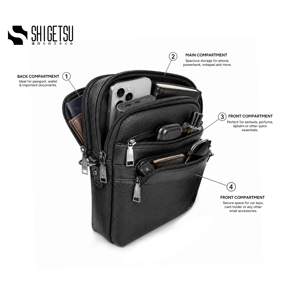 Shigetsu NAGI Leather Sling Bag for Men