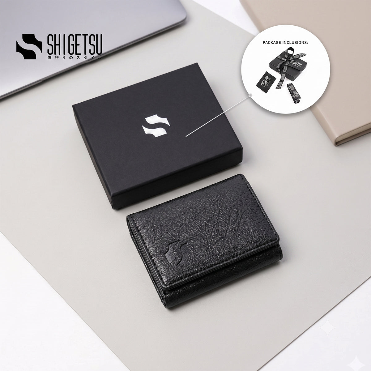 Shigetsu INAGI Leather Trifold Slim Wallet for Men