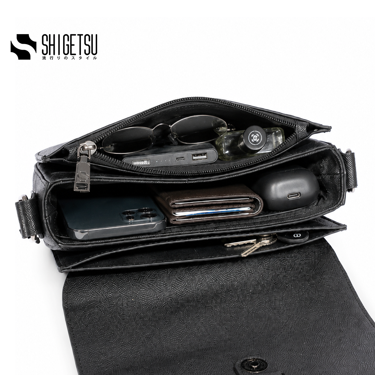 Shigetsu KADO Leather Sling Bag for Men