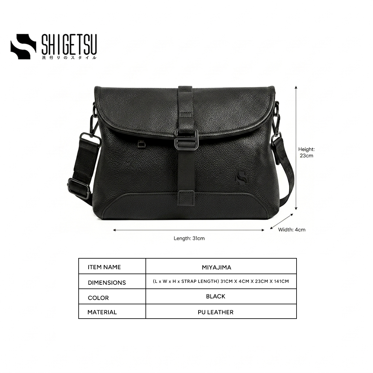 Shigetsu MIYAJIMA Leather Sling Bag Crossbody Bag for Men