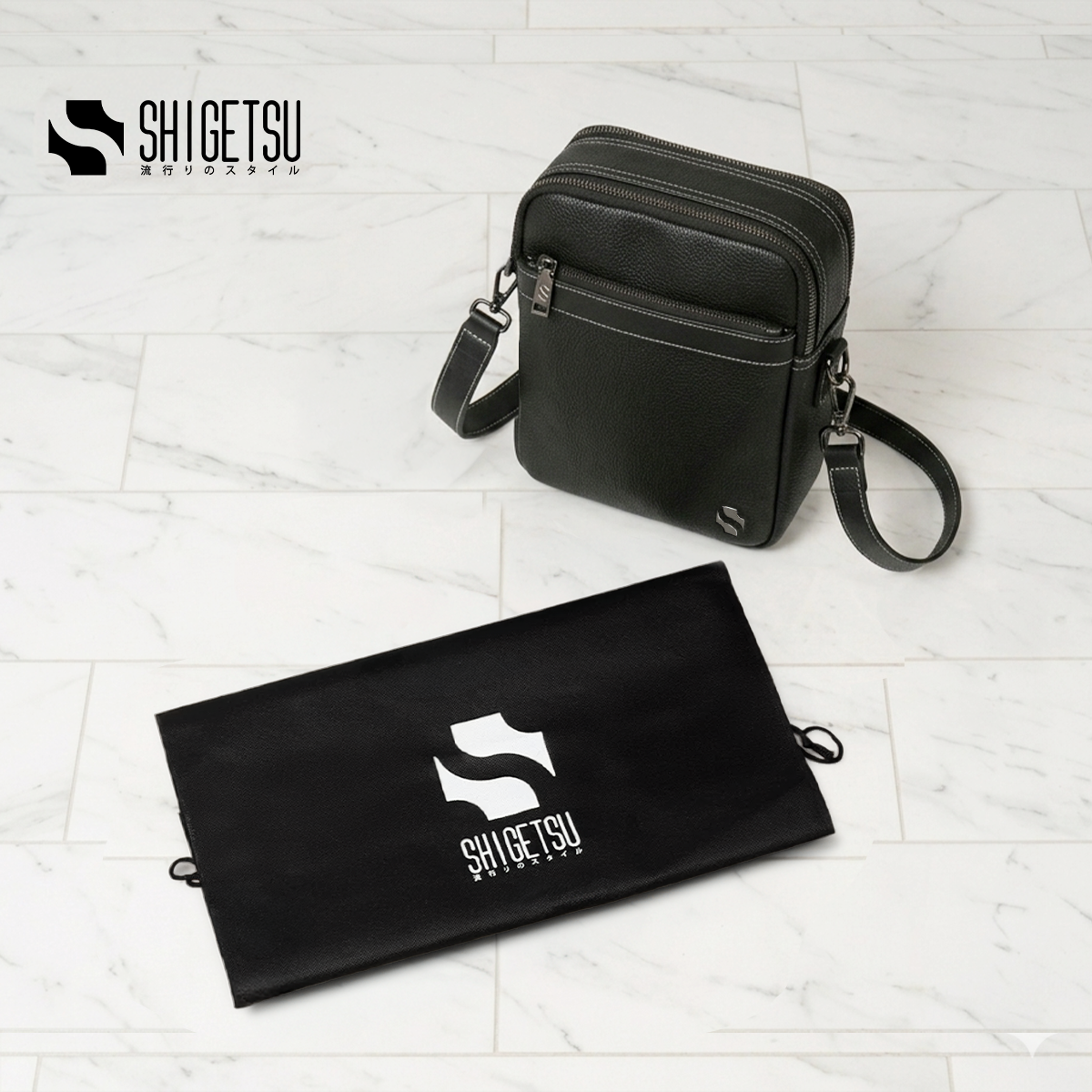 Shigetsu YUZEN Leather Sling Bag for Men