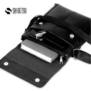 GERO plain black leather men sling bag