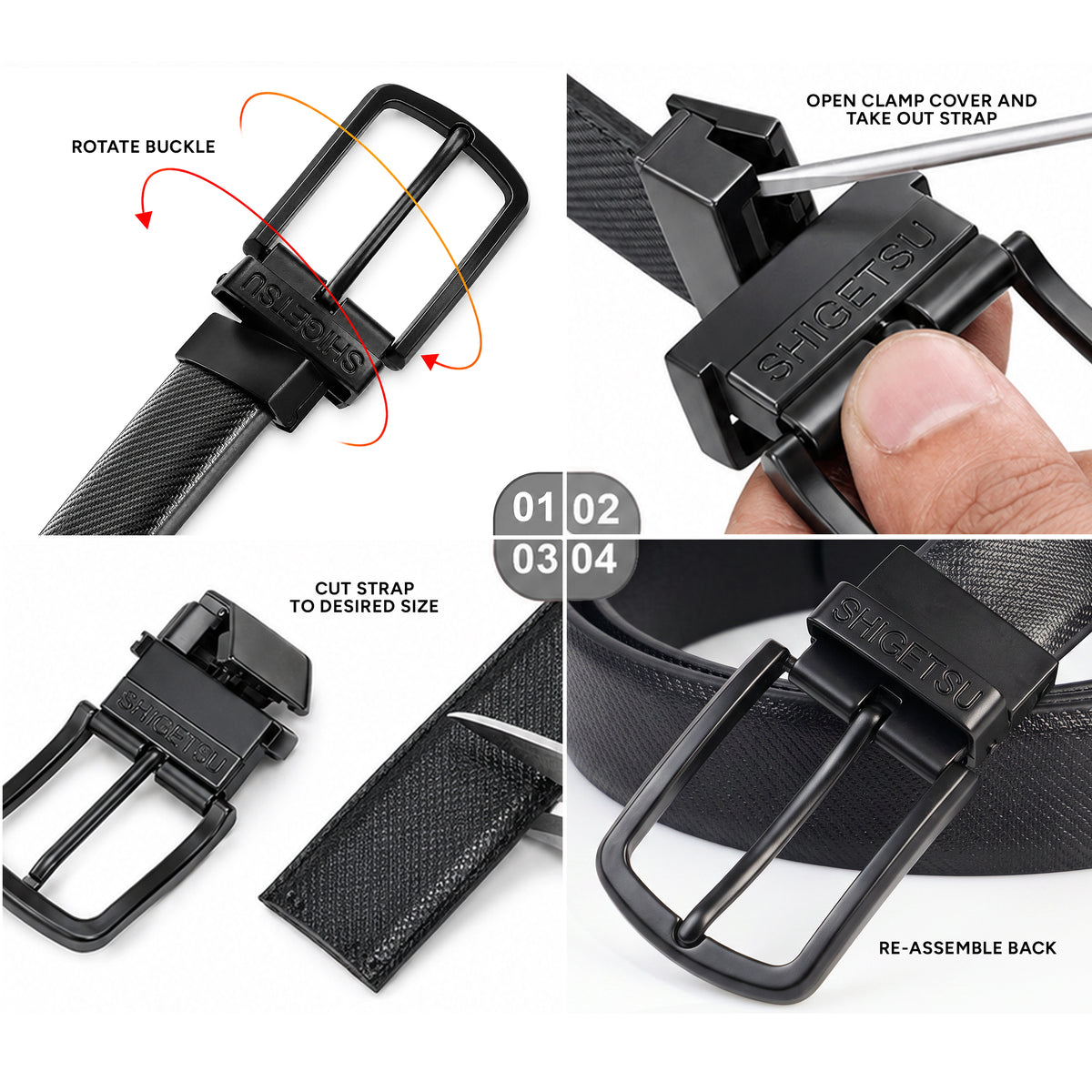 Shigetsu TAMANO Reversible Leather Belt for Men