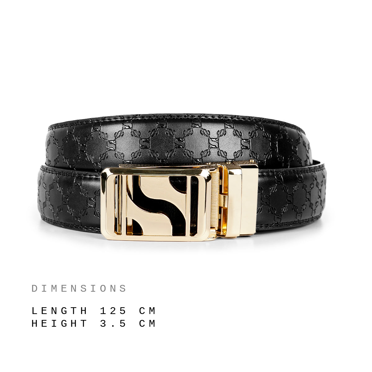 Signature Monogram HIRATSUKA Debossed Black Gold Belt for Men