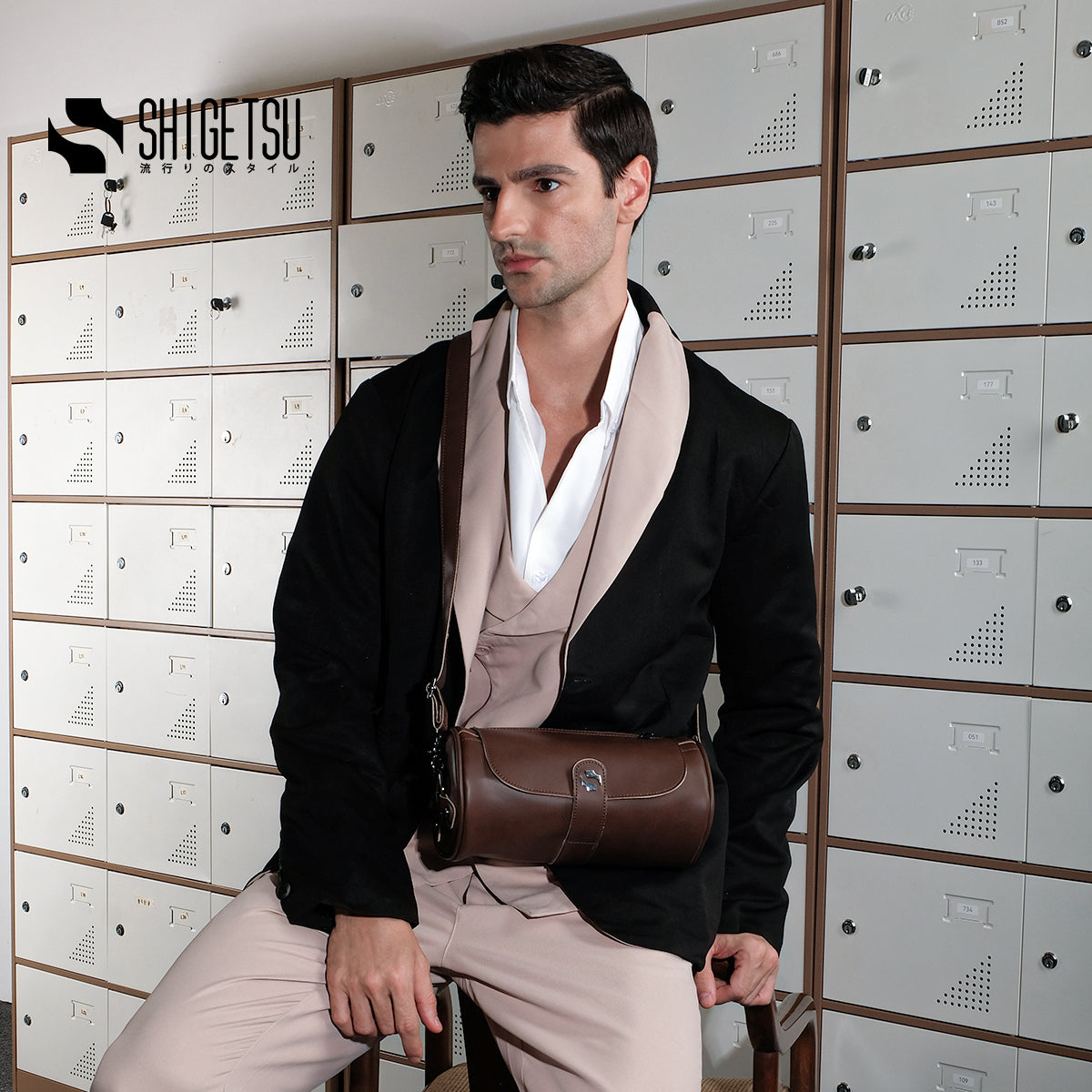 Shigetsu ESASHI Brown Leather barrel bag slingbag for men Bag