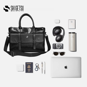 Shigetsu FUJISAWA Debossed Monogram Bag Leather Sling Bag for School for Men