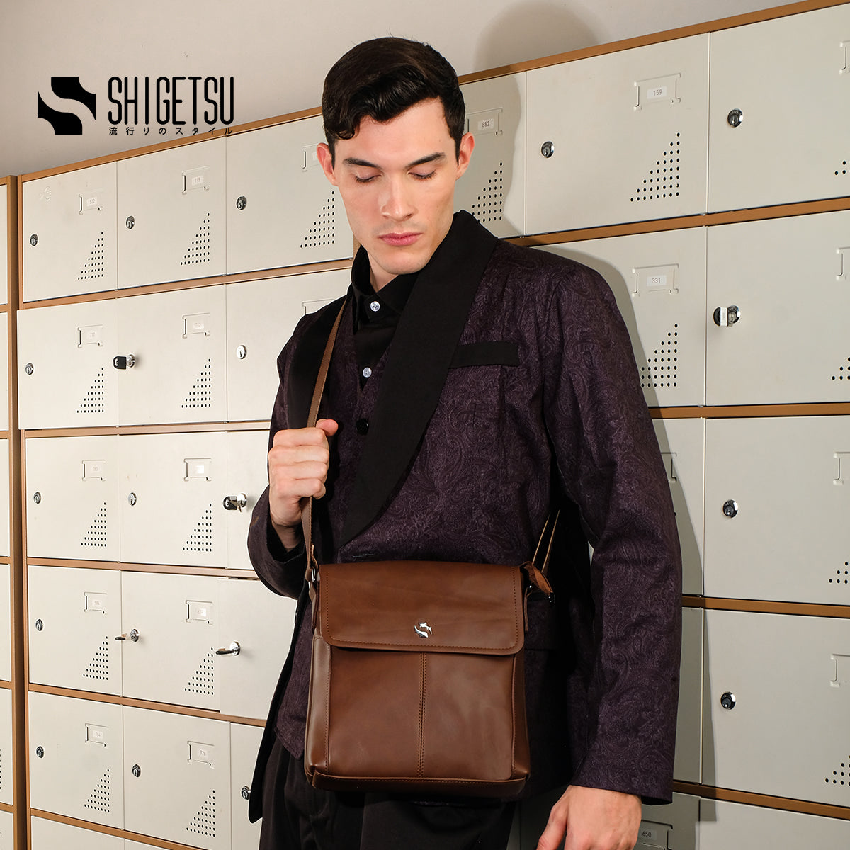 Shigetsu GERO Brown Leather sling bag for men Bag
