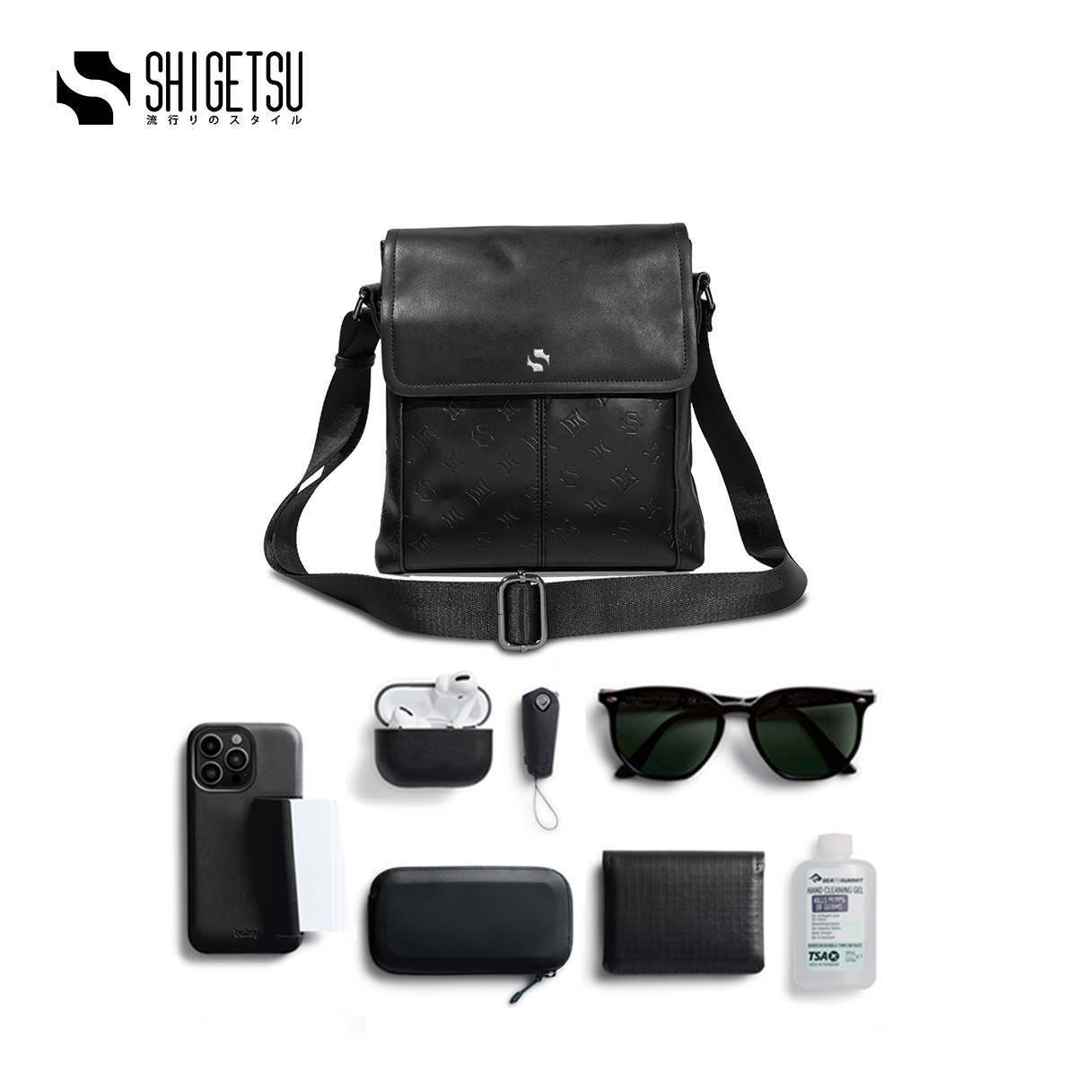 Shigetsu GERO Debossed Monogram Bag leather men sling bag