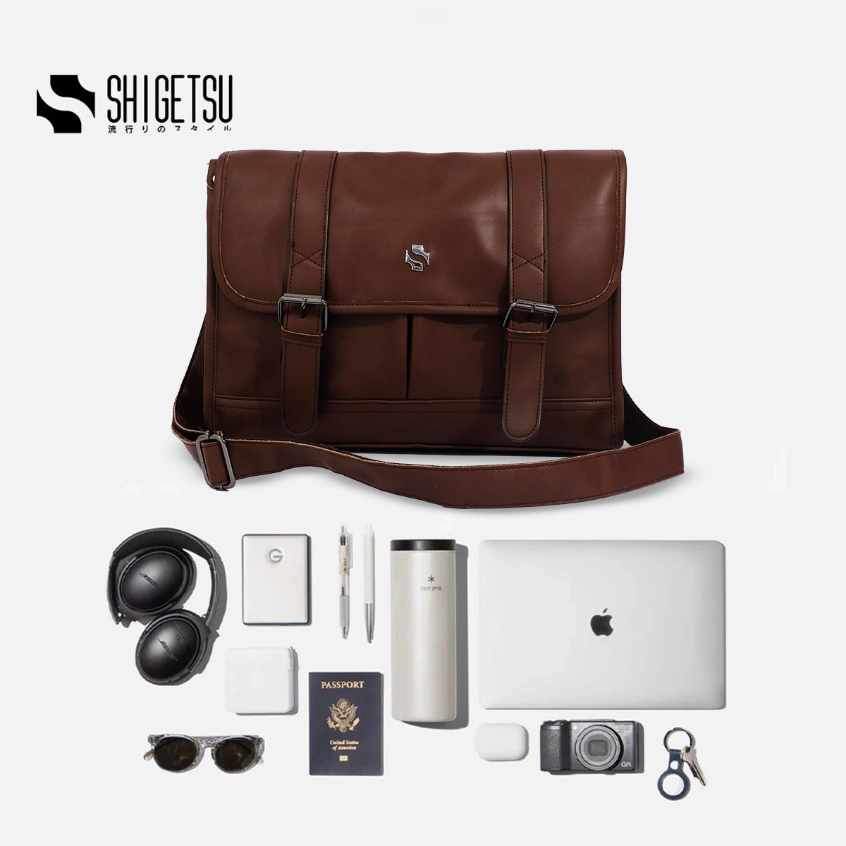 Shigetsu GOJO Brown Leather office bag sling bag for Men