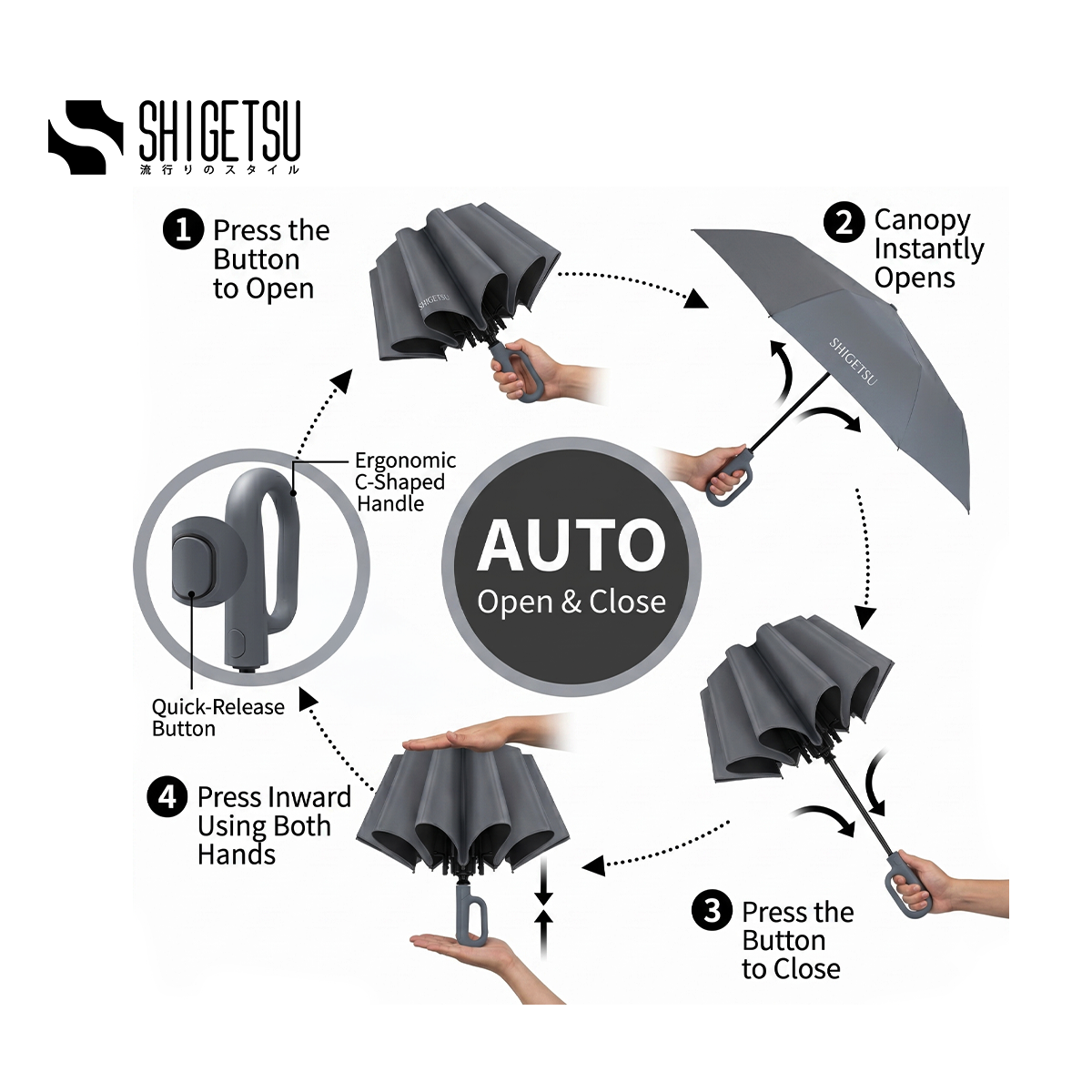 Shigetsu HOGO Grey UV Sunscreen Automatic Umbrella Retractable Folding Umbrella