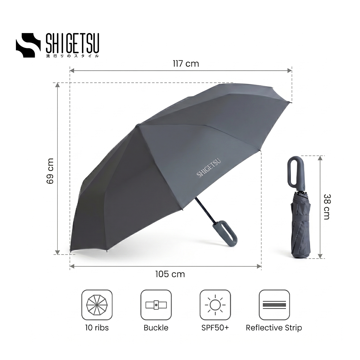 Shigetsu HOGO Grey UV Sunscreen Automatic Umbrella Retractable Folding Umbrella