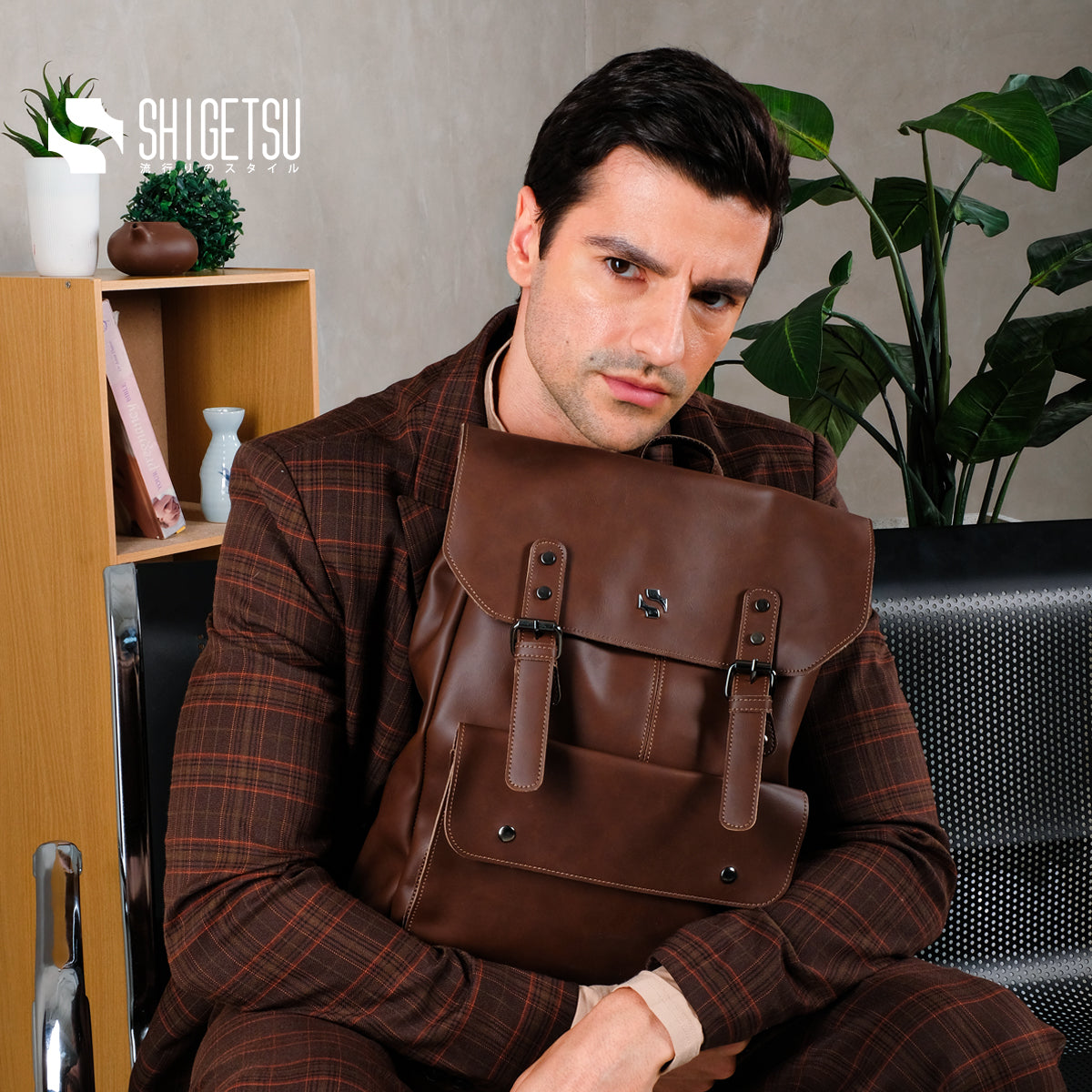 Shigetsu HOKKAIDO Brown Leather 14 INCHES laptop bag Backpack