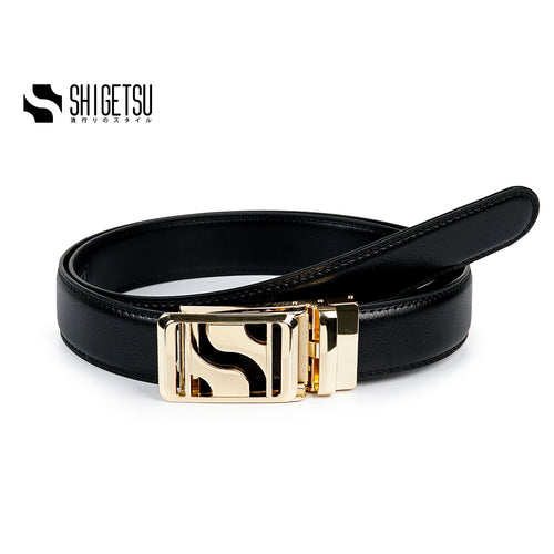 Signature Monogram HIRATSUKA Plain Black Gold Belt for Men