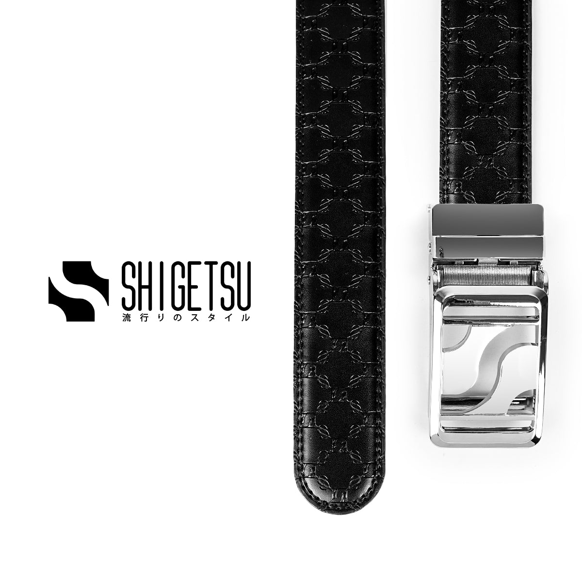 Signature Monogram HIRATSUKA Debossed Black Silver Belt for Men