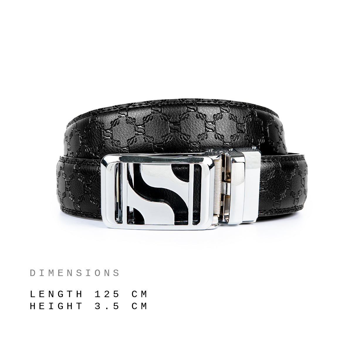 Signature Monogram HIRATSUKA Debossed Black Silver Belt for Men