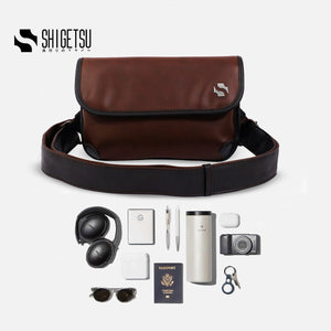 Shigetsu KASEDA Brown Leather sling Bag  for men