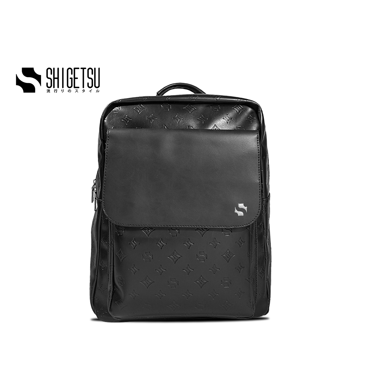 Shigetsu KOKUBU Debossed Monogram Bag Leather Backpack for School men