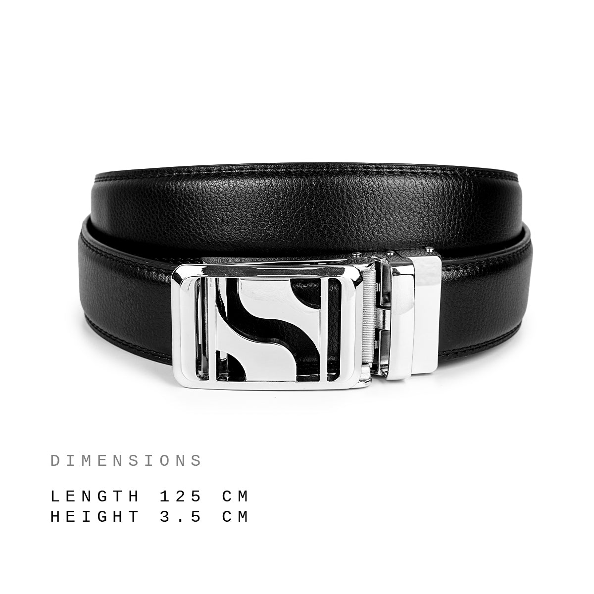 Signature Monogram HIRATSUKA Plain Black Silver Belt for Men