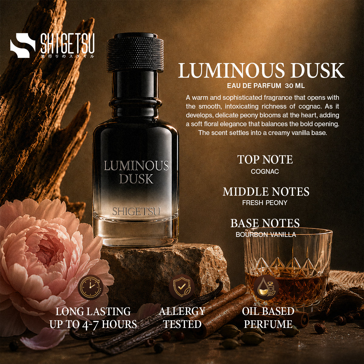 Shigetsu LUMINOUS DUSK 30ml Oil Based Perfume for Men