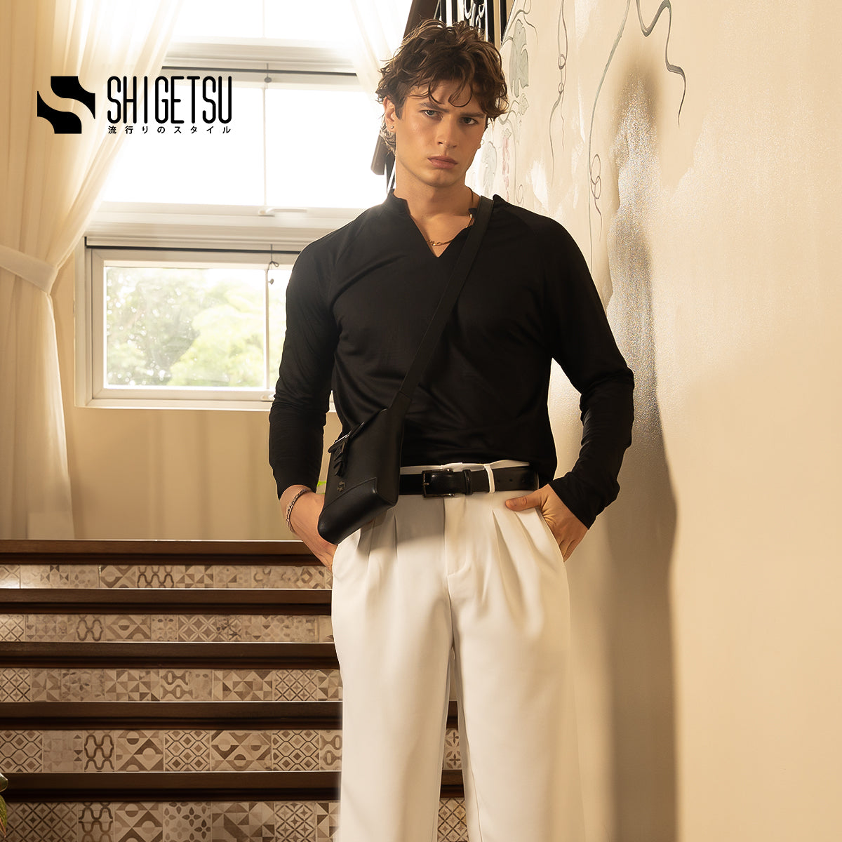 Shigetsu MICHI Leather Sling Bag  for Men