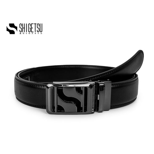 Signature Monogram HIRATSUKA Plain Black Grey Belt for Men