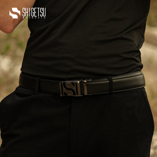 Signature Monogram HIRATSUKA Plain Black Grey Belt for Men